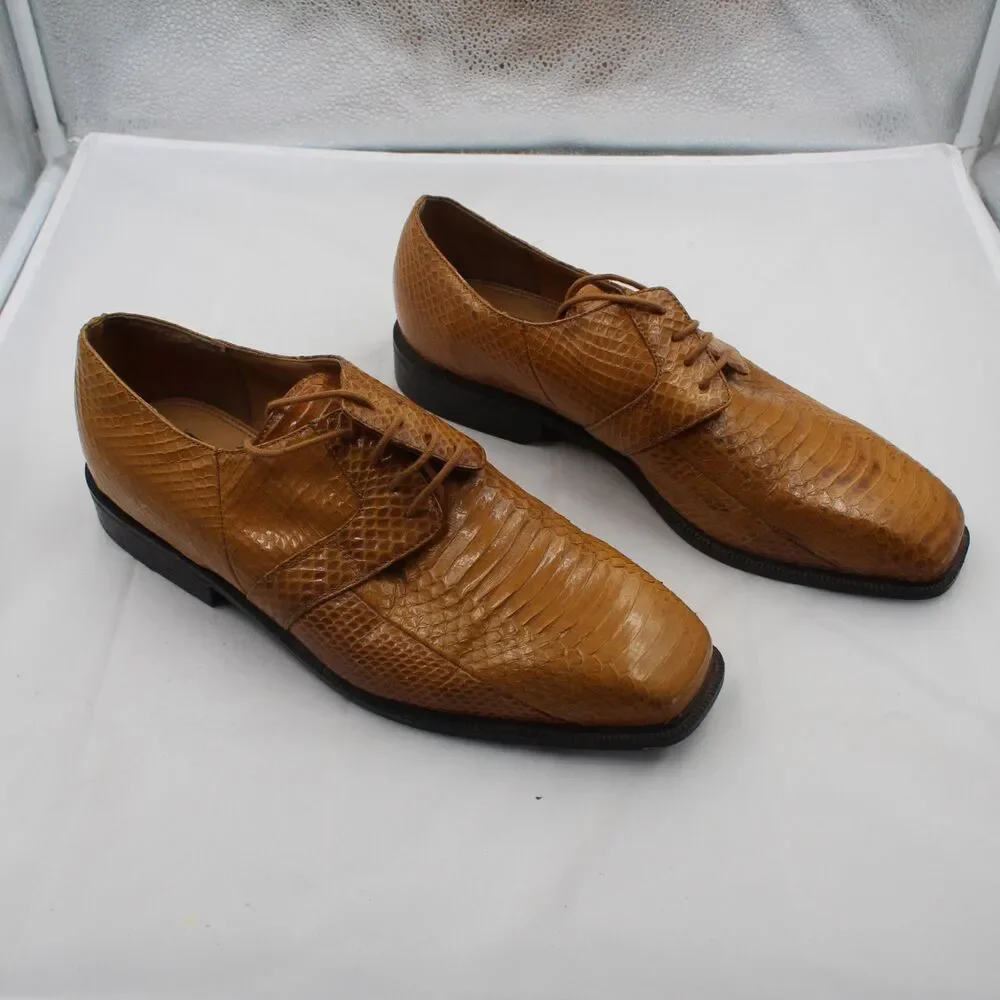 GIORGIO BRUTINI Men's 12M Genuine Snakeskin Oxfords Mustard Tan Exotic Dress